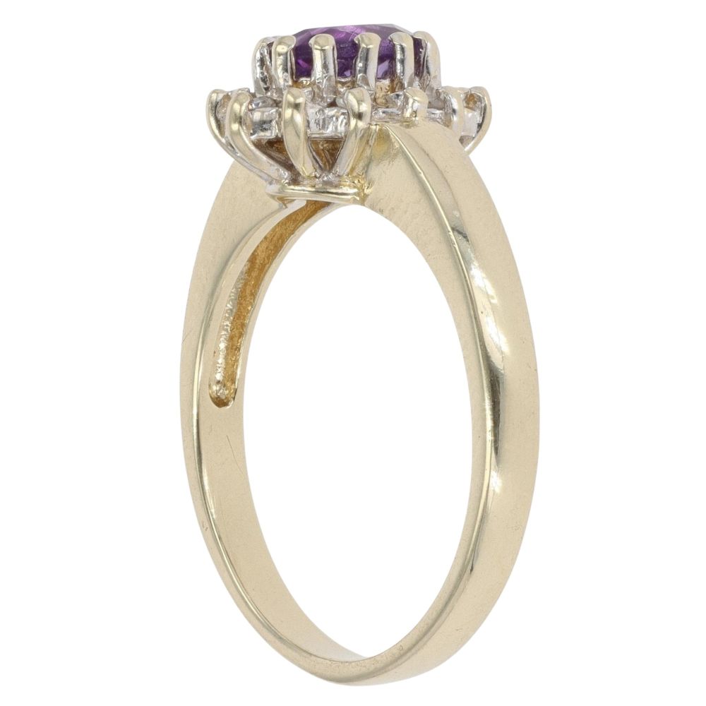 9ct Yellow Gold 0.05ct Diamond and Amethyst Cluster Ring