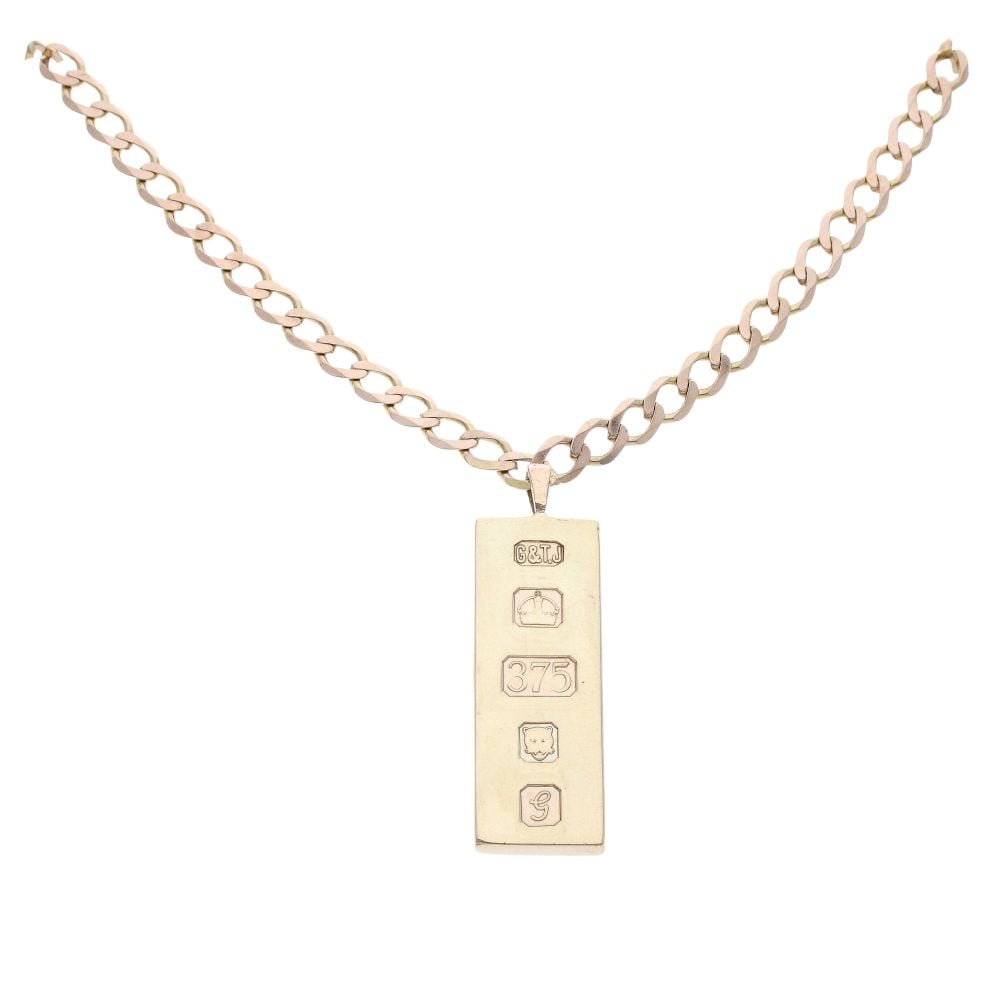 9ct Yellow Gold Hallmarked Ingot Pendant And Chain 22"