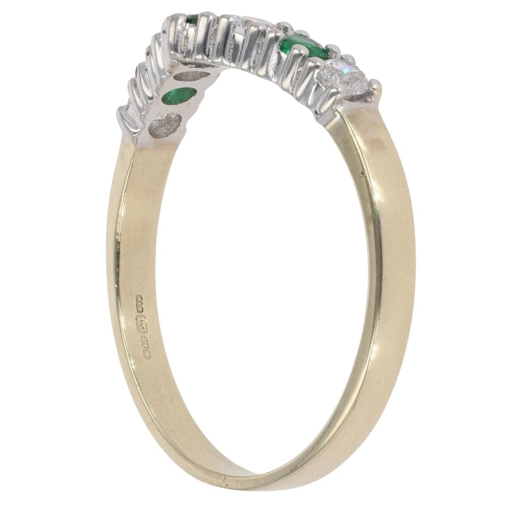 9ct Yellow Gold 0.20ct Diamond And Created Emerald Wishbone Ring