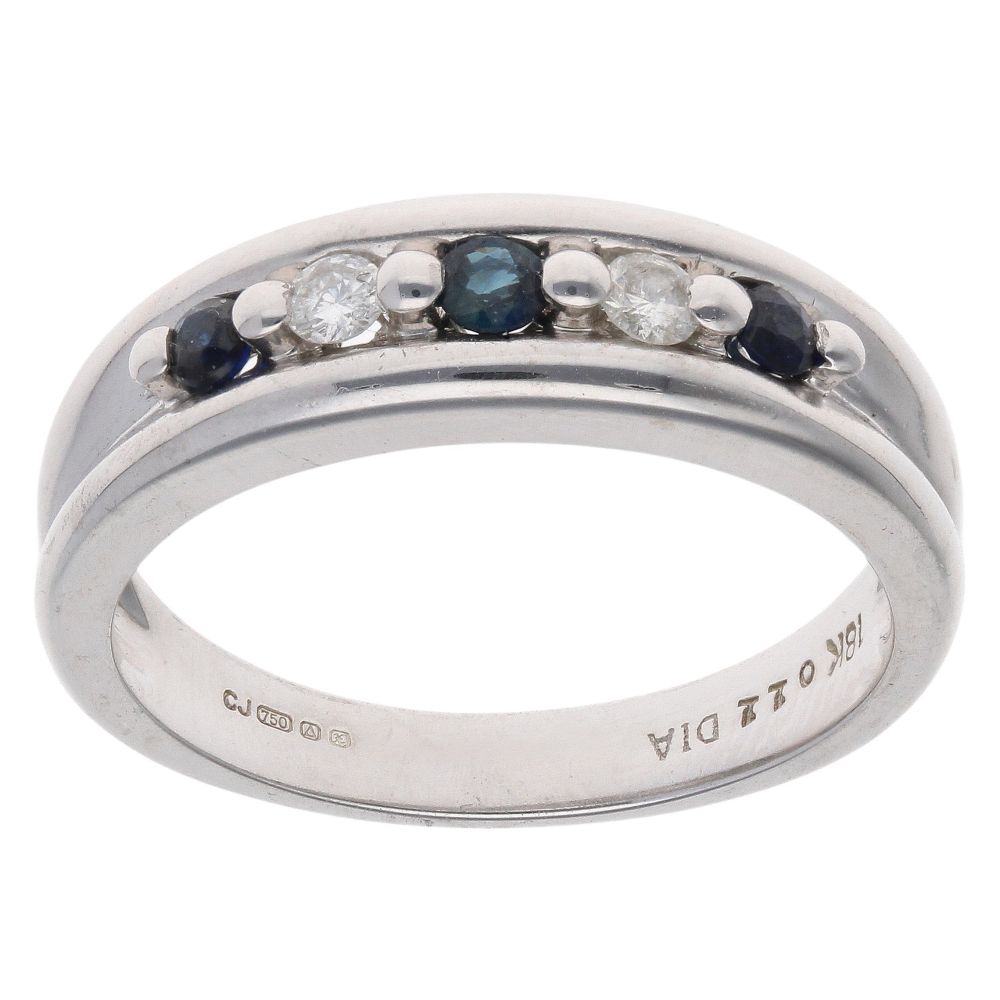 Five Stone Diamond & Sapphire Ring in 18ct White Gold (0.64ct tw.) main image 0