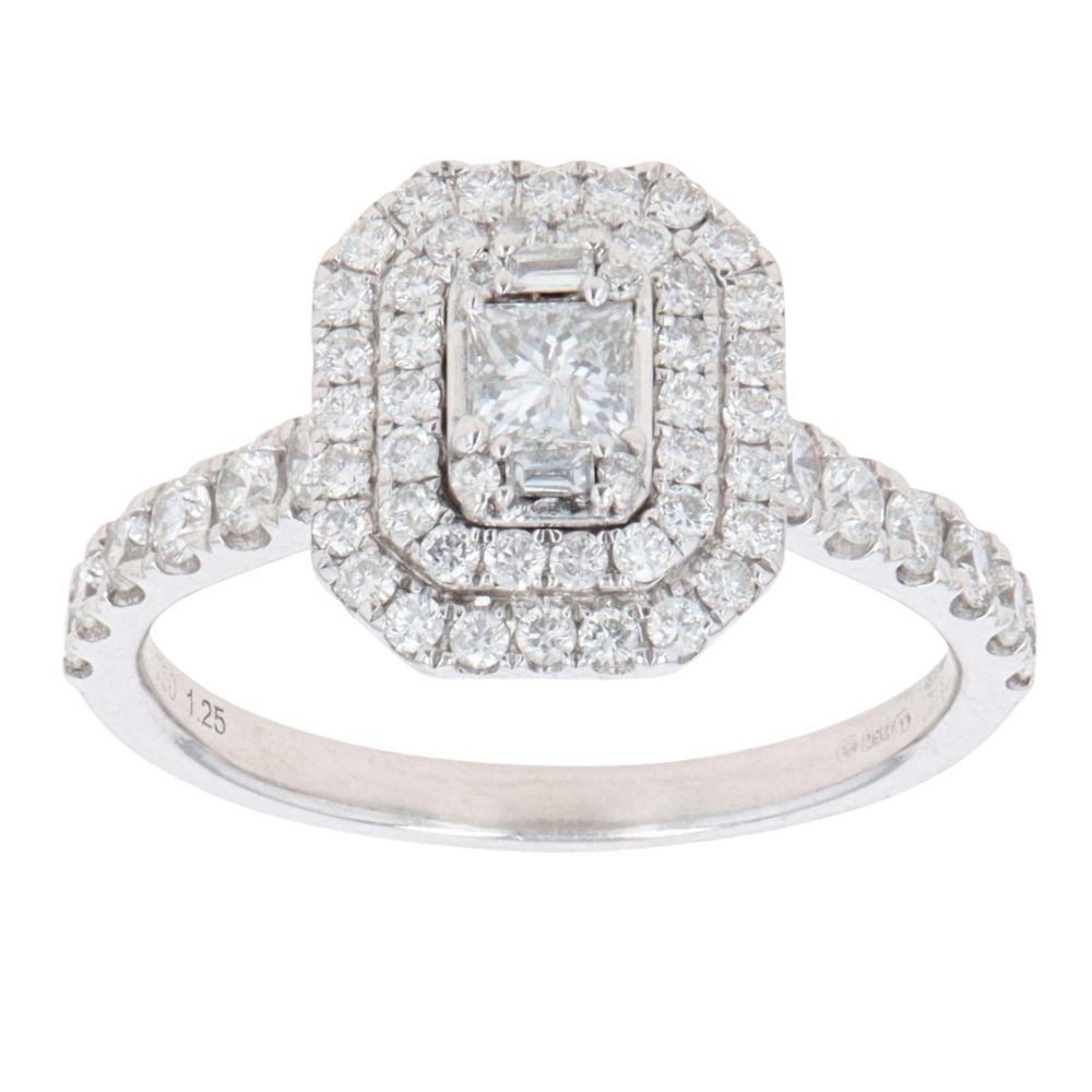 18ct White Gold 1.25ct Princess, Baguette And Brilliant Cut Diamond Cluster Ring