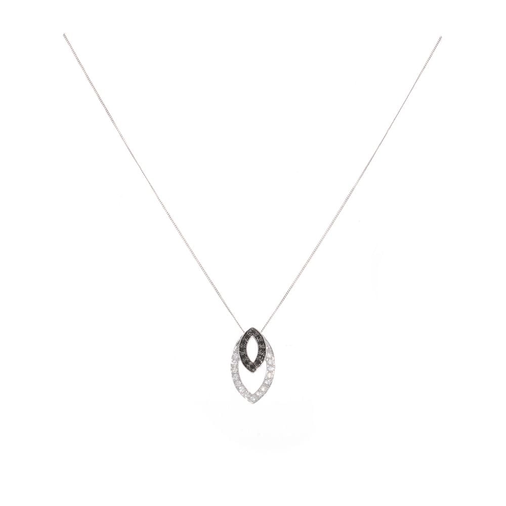14ct White Gold Black And White Cubic Zirconia Pendant And Chain 18"