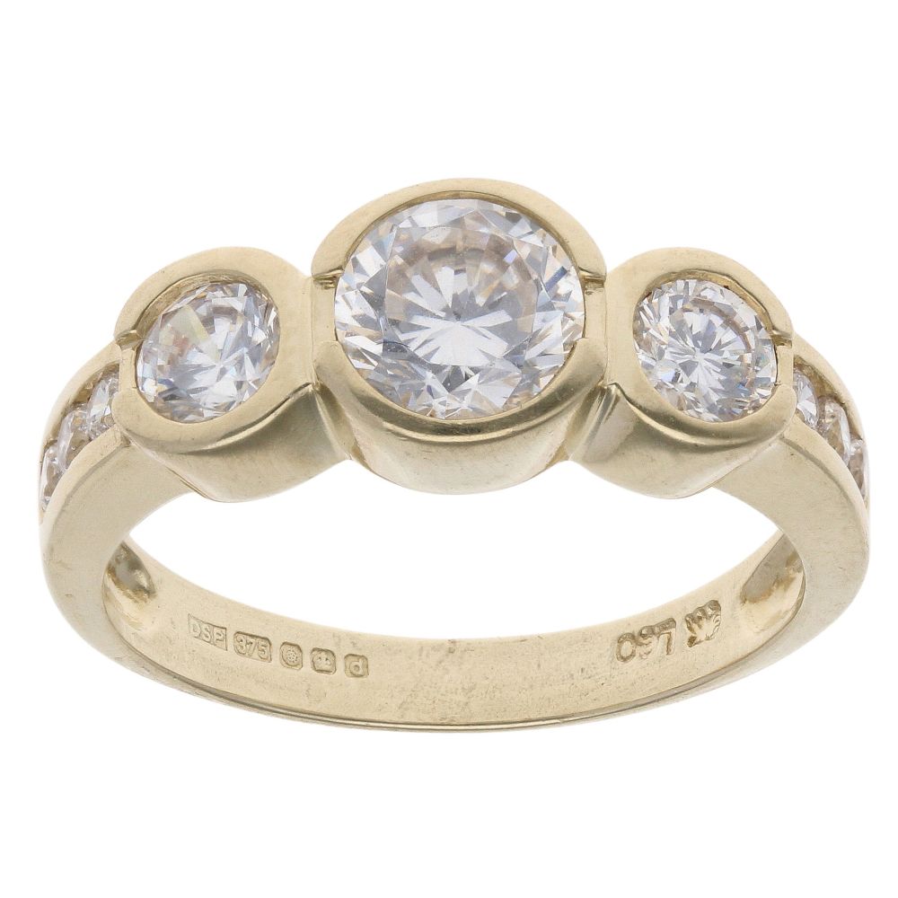 9ct Yellow Gold Cubic Zirconia Three Stone Ring RAMS964366144013 ...