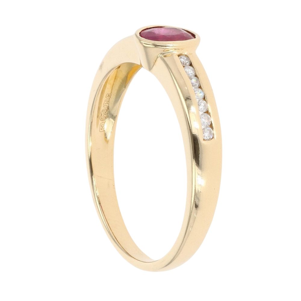 18ct Yellow Gold Ruby and 0.15ct Diamond Ring