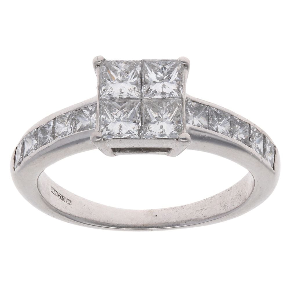 18ct White Gold 1.50ct Princess Cut Diamond Cluster Ring