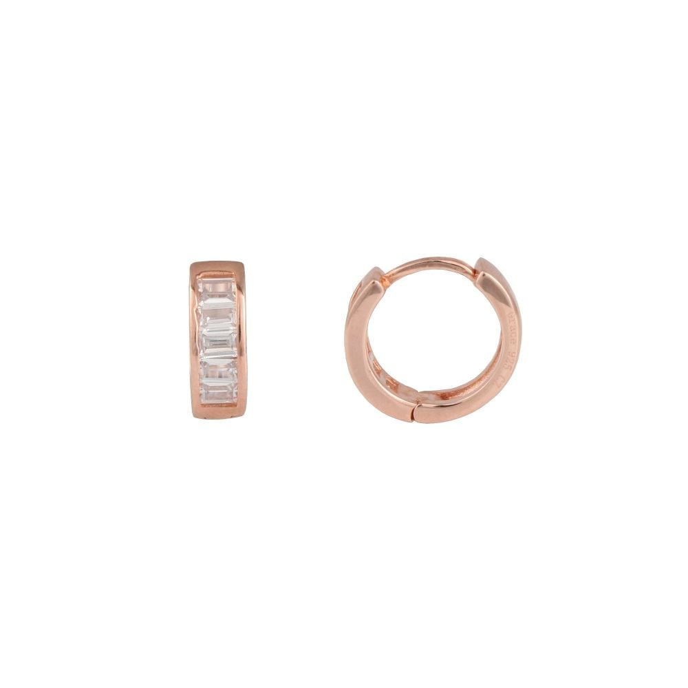 Rose Gold Plated Sterling Silver Channel Set Cubic Zirconia Huggie Hoops