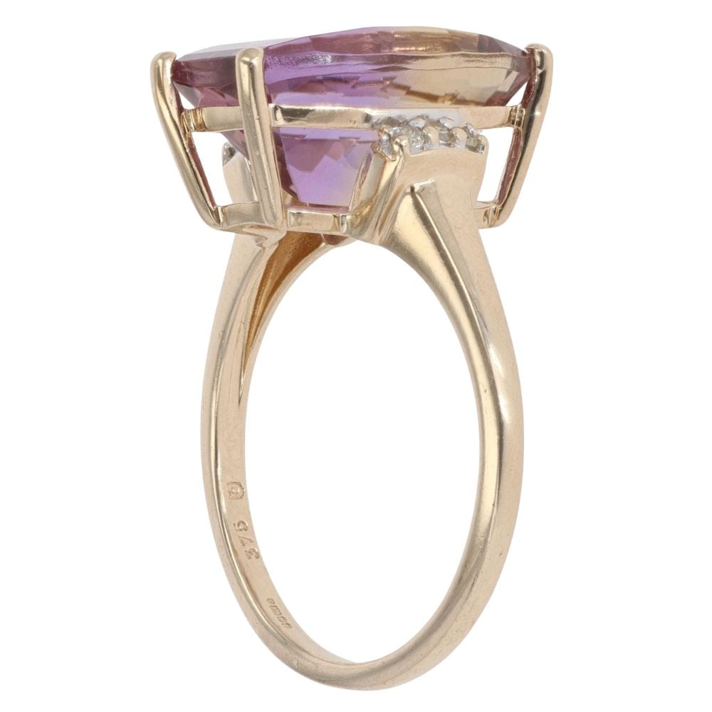 9ct Yellow Gold 0.05ct Diamond and Ametrine Solitaire Ring