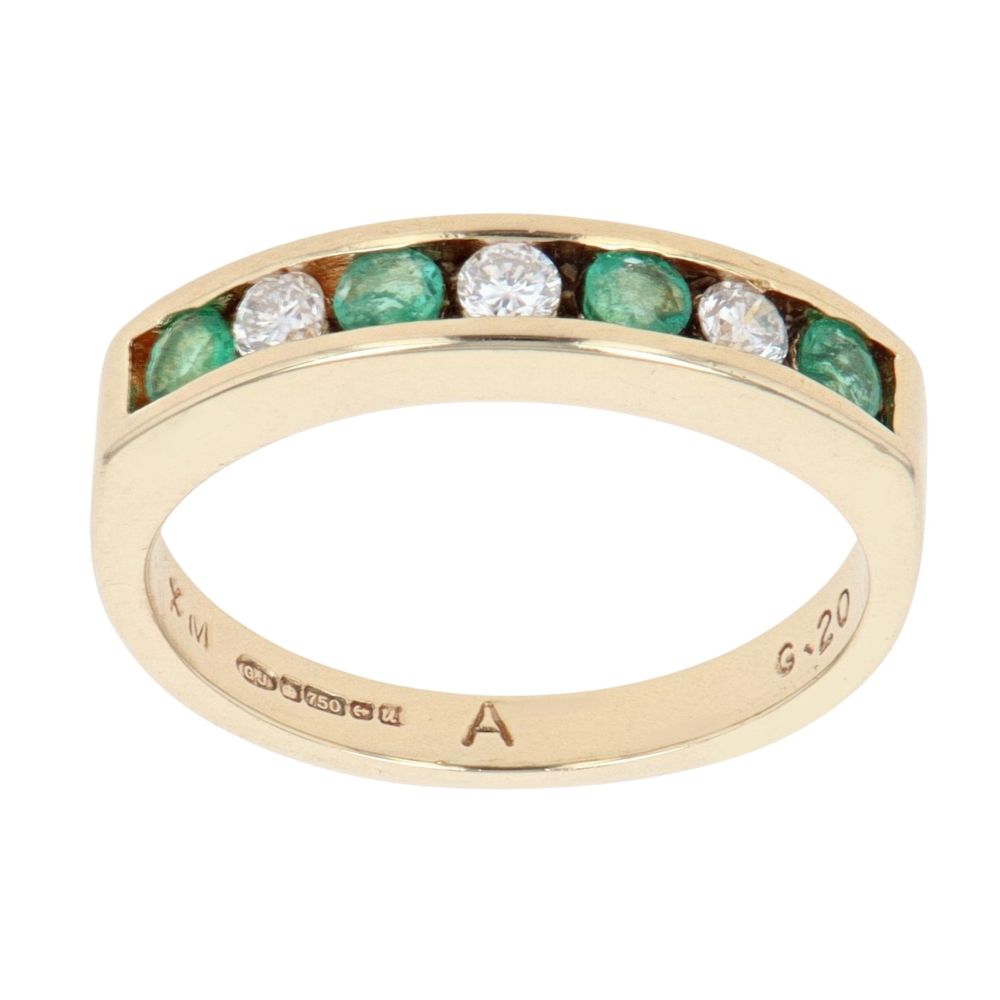 18ct Yellow Gold 0.20ct Diamond And Emerald Half Eternity Ring ...