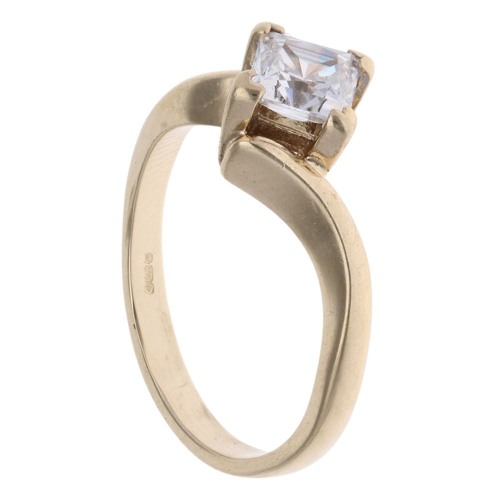 9ct Yellow Gold Cubic Zirconia Single Stone Twist Ring