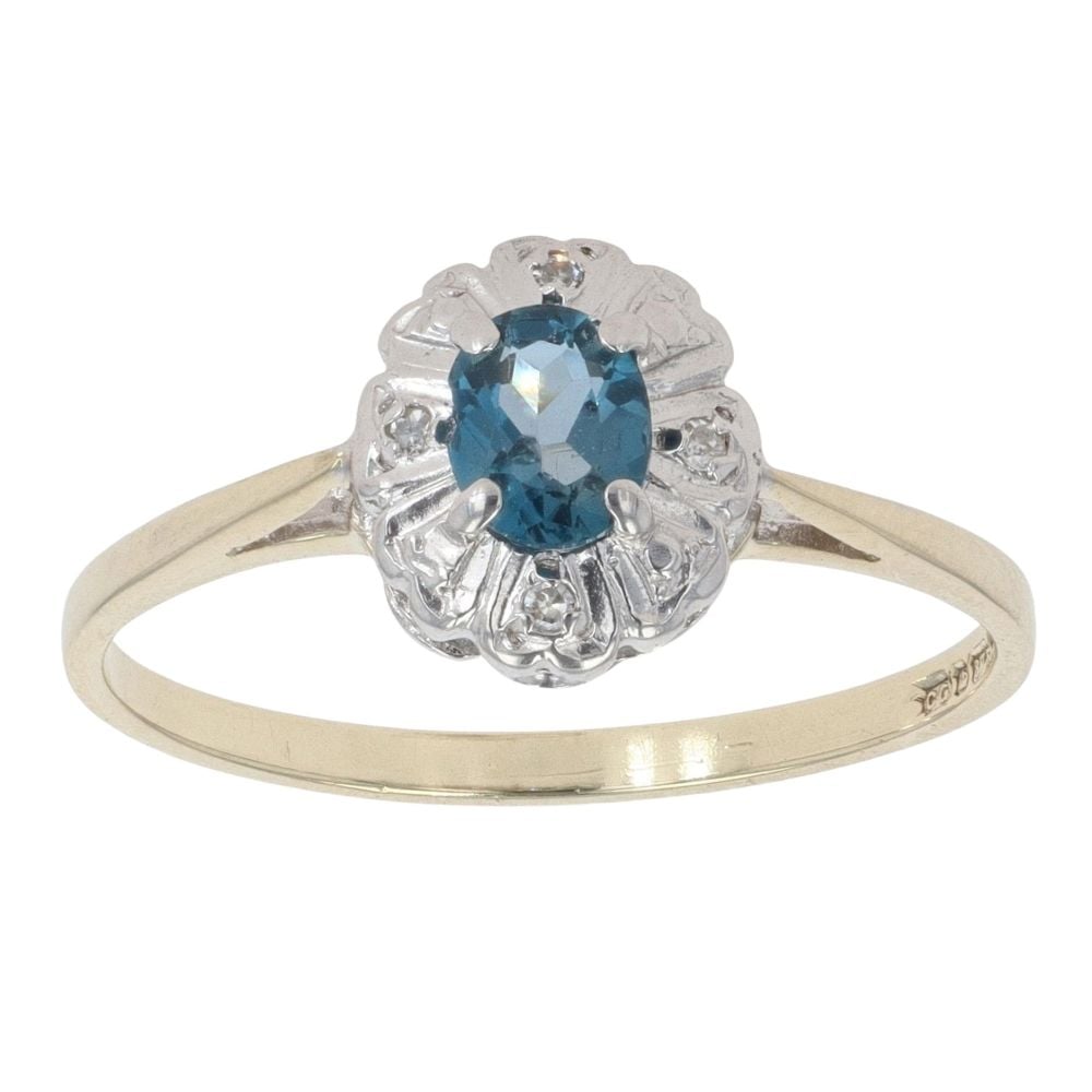 9ct Yellow Gold 0.04ct Diamond And Sapphire Cluster Ring