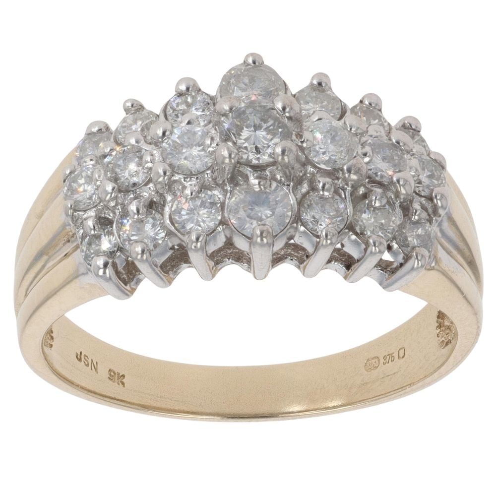 9ct Yellow Gold 1.00ct Brilliant Cut Diamond Cluster Ring