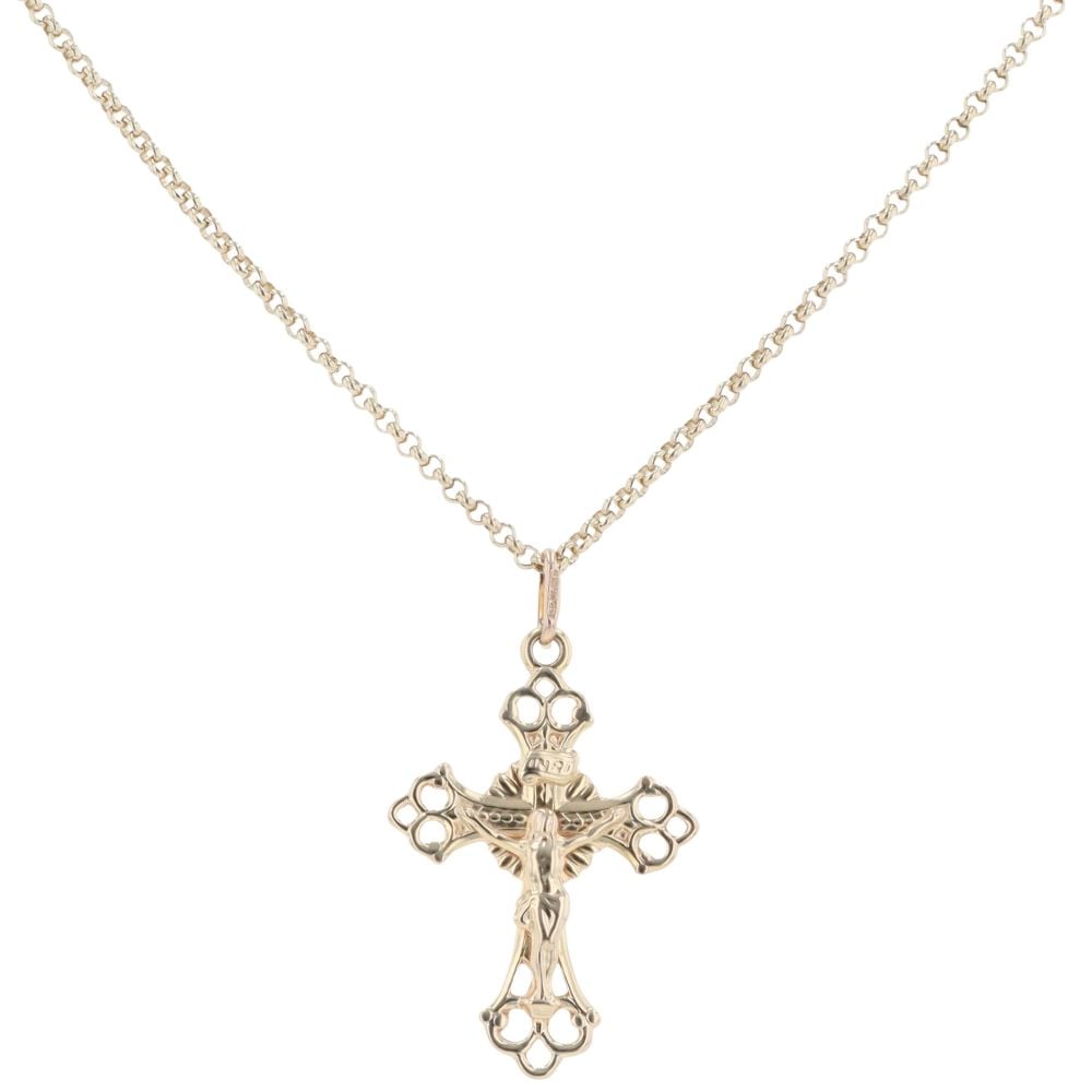 9ct Yellow Gold Crucifix Pendant and Chain 16"