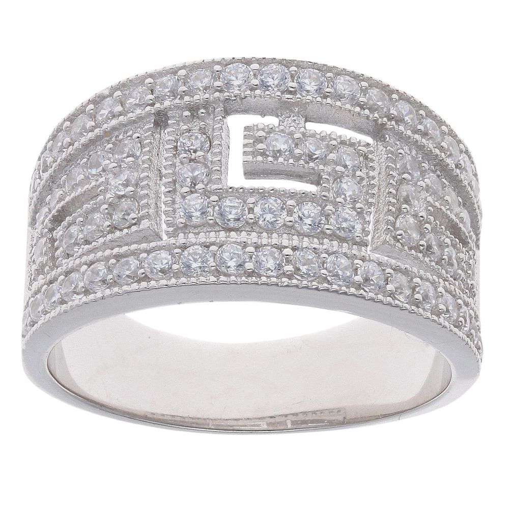 Silver Cubic Zirconia Greek Key Ring by Icesia