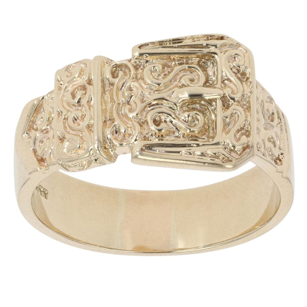 9ct Yellow Gold Scrollwork Patterned Buckle Ring
