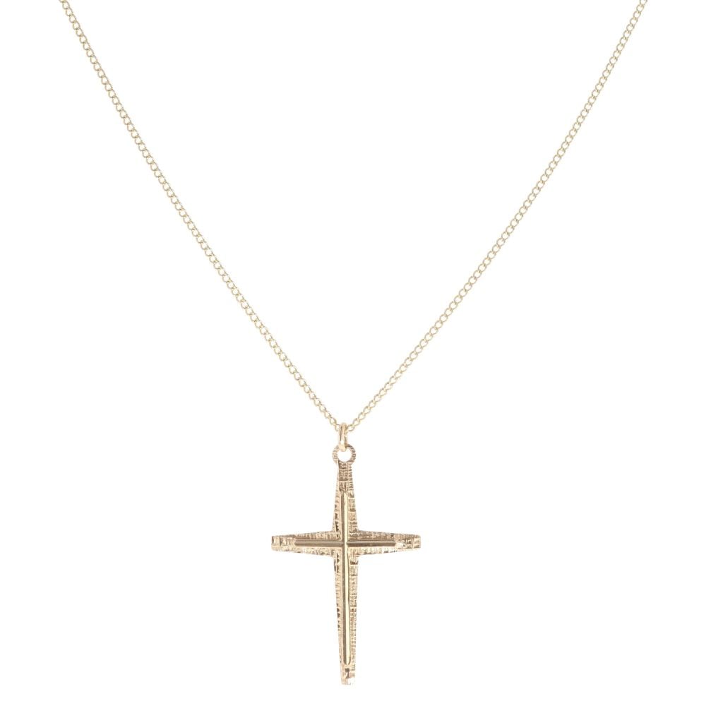 9ct Yellow Gold Patterned Cross Pendant and Chain 20"