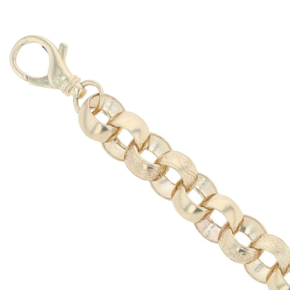 9ct Yellow Gold Patterned and Plain Belcher Bracelet 8"