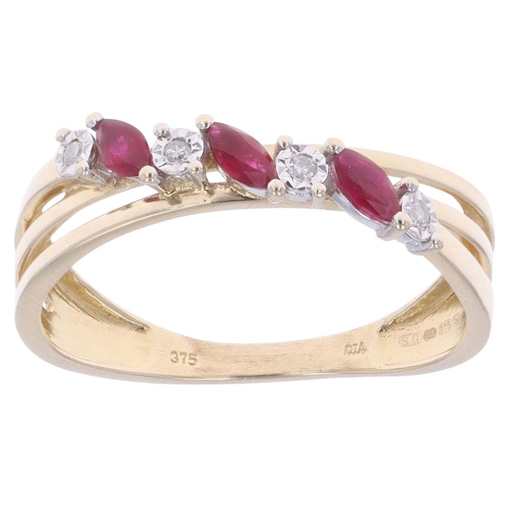 Ruby Ring With 0.05Ct Diamond 9ct Yellow Gold main image 1
