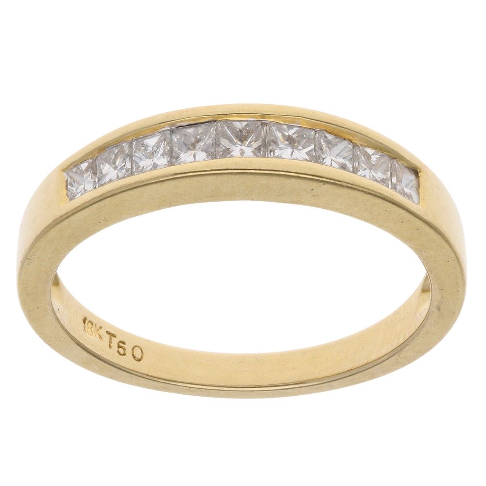18ct Yellow Gold 0.50ct Princess Cut Diamond Half Eternity Ring ...