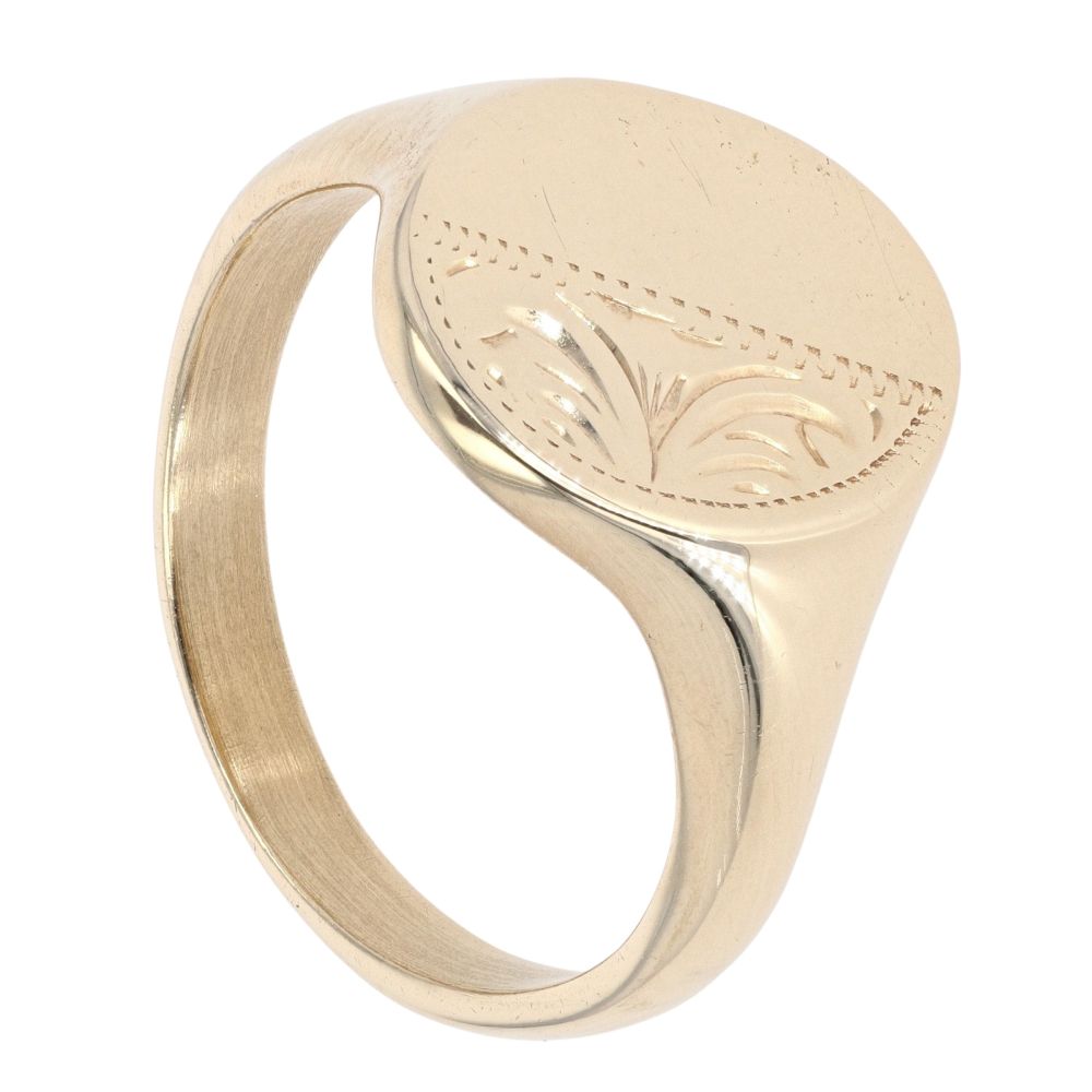 9ct Yellow Gold Patterned Oval Signet Ring RAMS949300097002 | Ramsdens ...