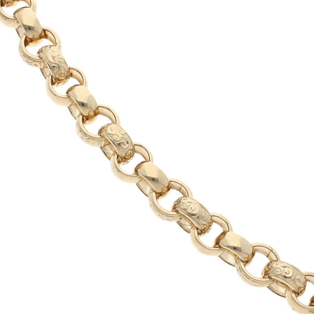 9ct Yellow Gold Patterned And Plain Belcher Chain 26"