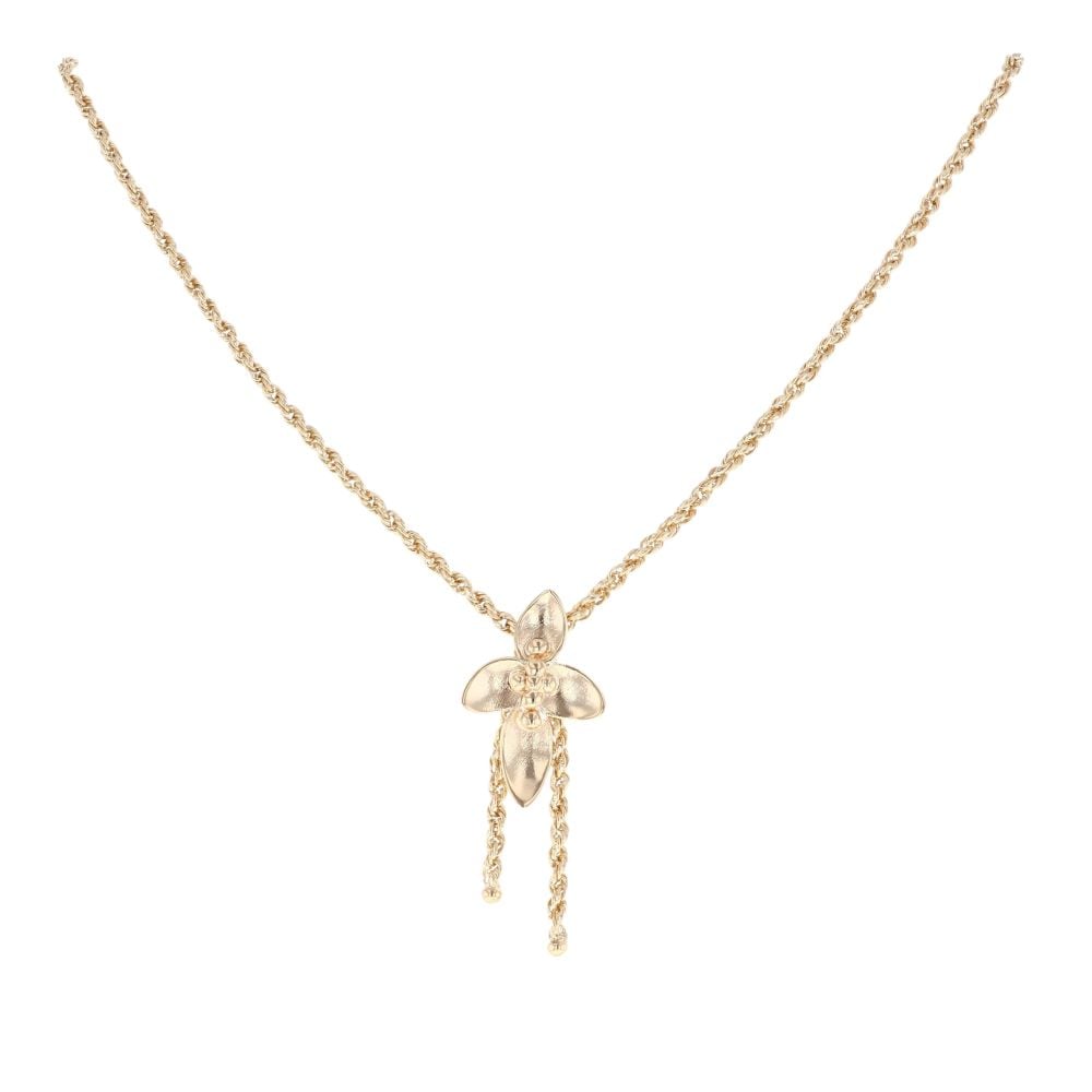 9ct Yellow Gold Flower Tassel Pendant And Rope Chain 16"