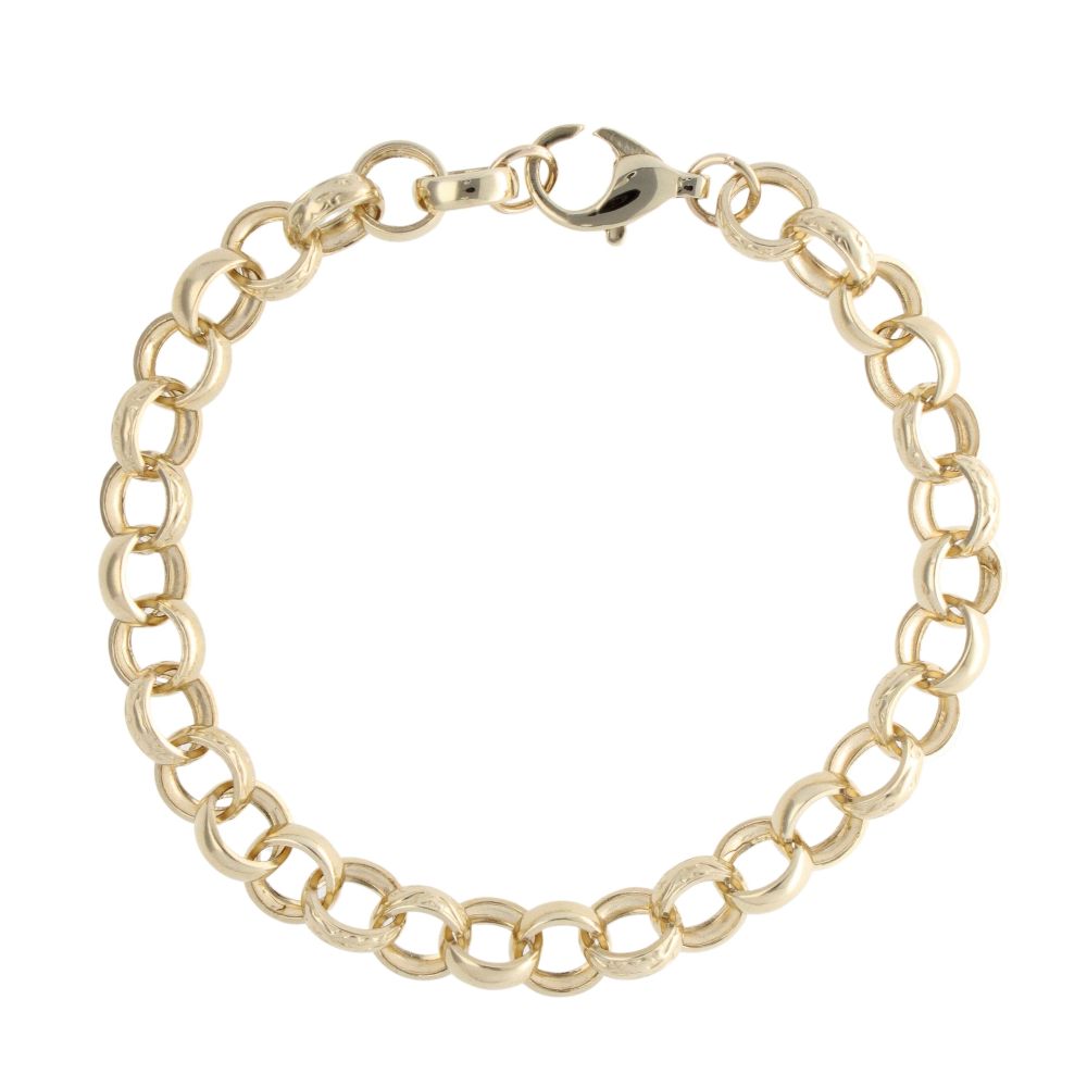 9ct Yellow Gold Patterned & Plain Belcher Bracelet 8" Ramsdens Jewellery