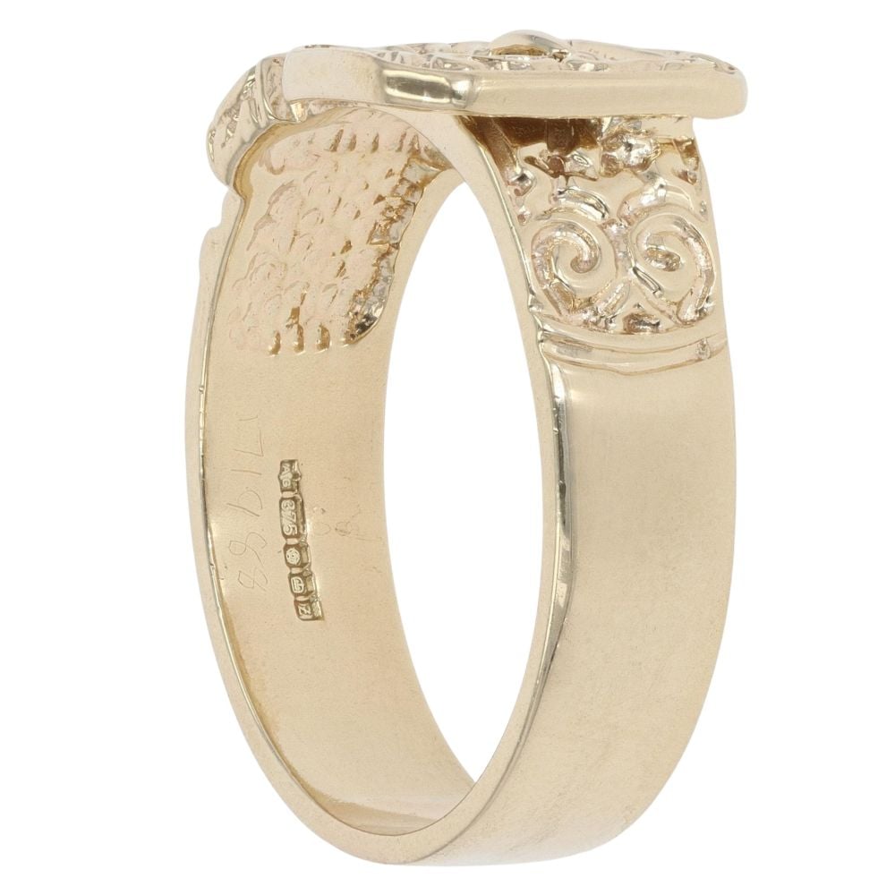 9ct Yellow Gold Scrollwork Patterned Buckle Ring