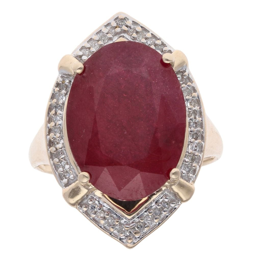 9ct Yellow Gold 0.20ct Diamond and Ruby Cluster Ring