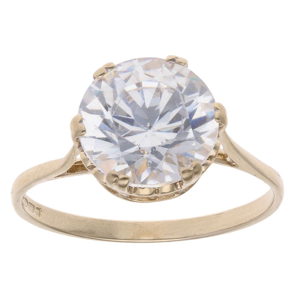9ct Yellow Gold Single Solitaire Cubic Zirconia Dress Ring