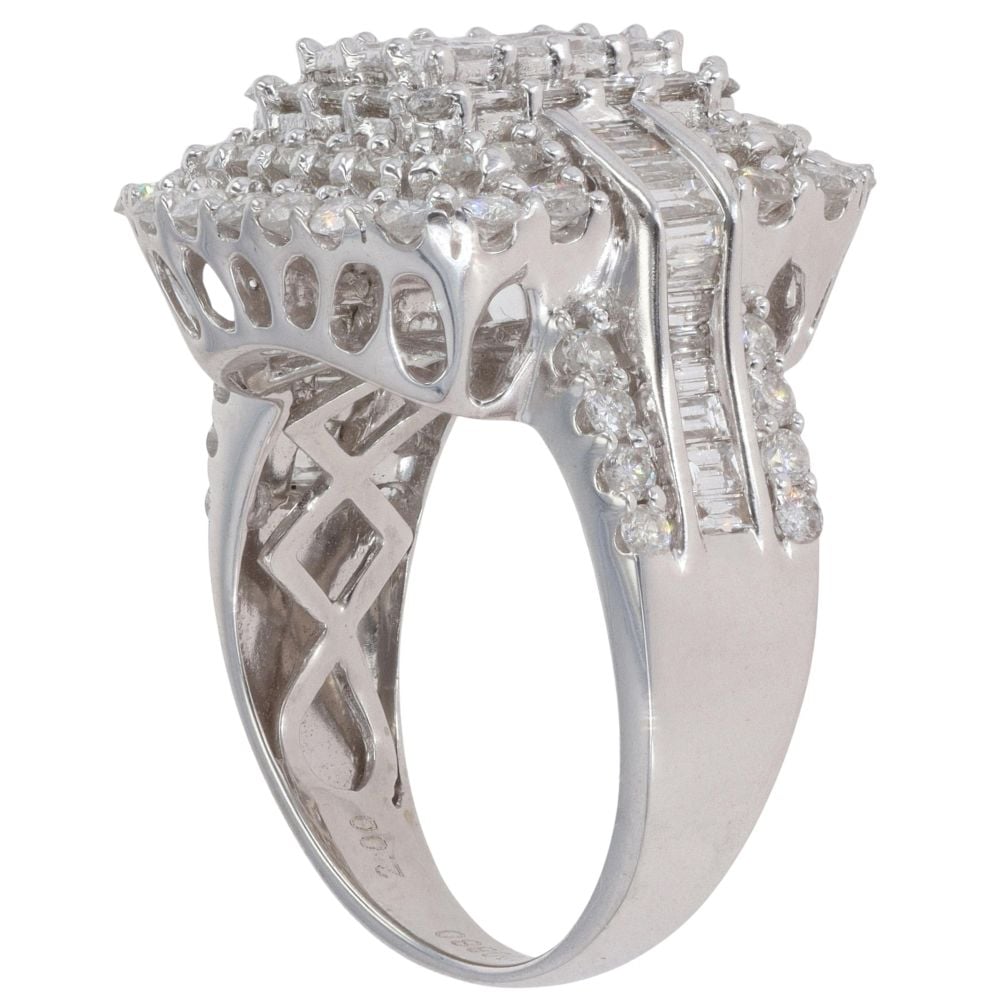 18ct White Gold 2.00ct Brilliant And Baguette Cut Diamond Cluster Ring
