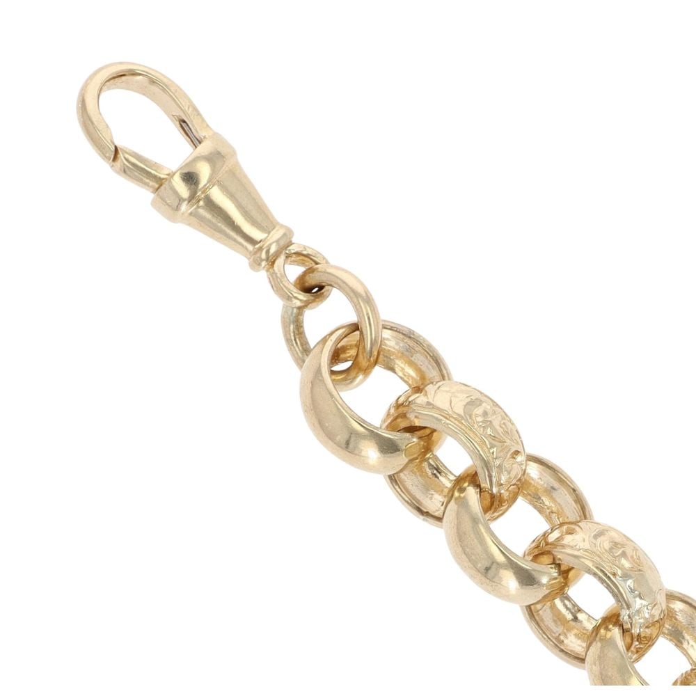 9ct Yellow Gold Patterned and Plain Belcher Bracelet 9"