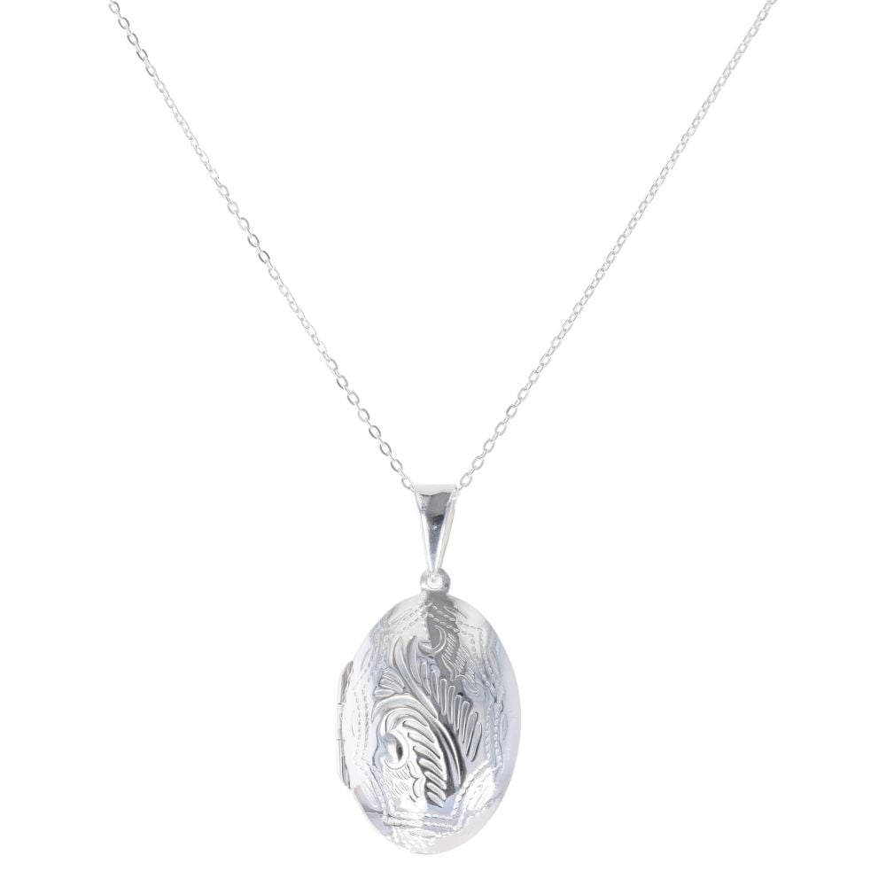 Silver Patterned Locket and Chain 18" By Icesia
