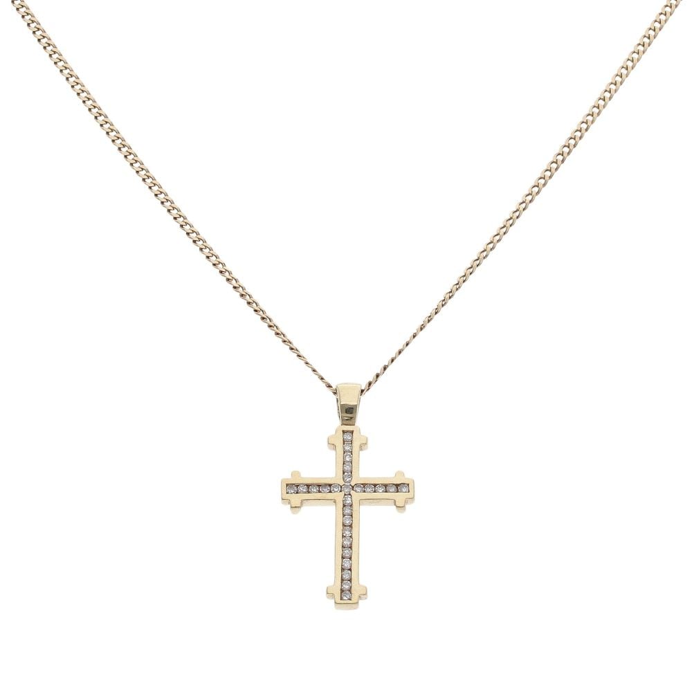 9ct Yellow Gold 0.25ct Diamond Cross Pendant and Chain 20"