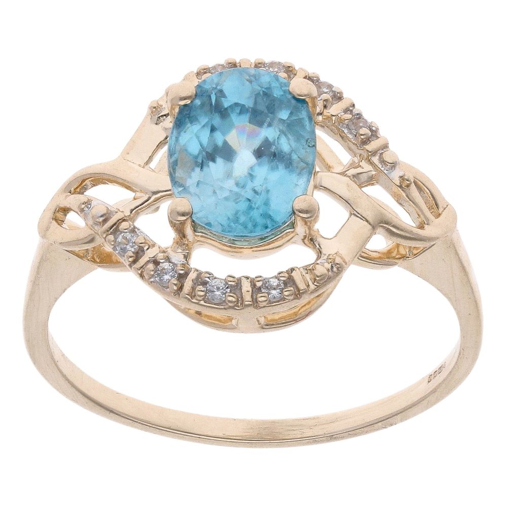 9ct White Gold 0.05ct Diamond Blue Topaz Solitaire Twist Ring