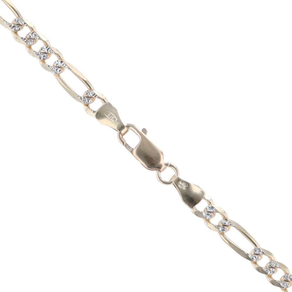 9ct Yellow and White Gold Diamond Cut Figaro Chain 18"