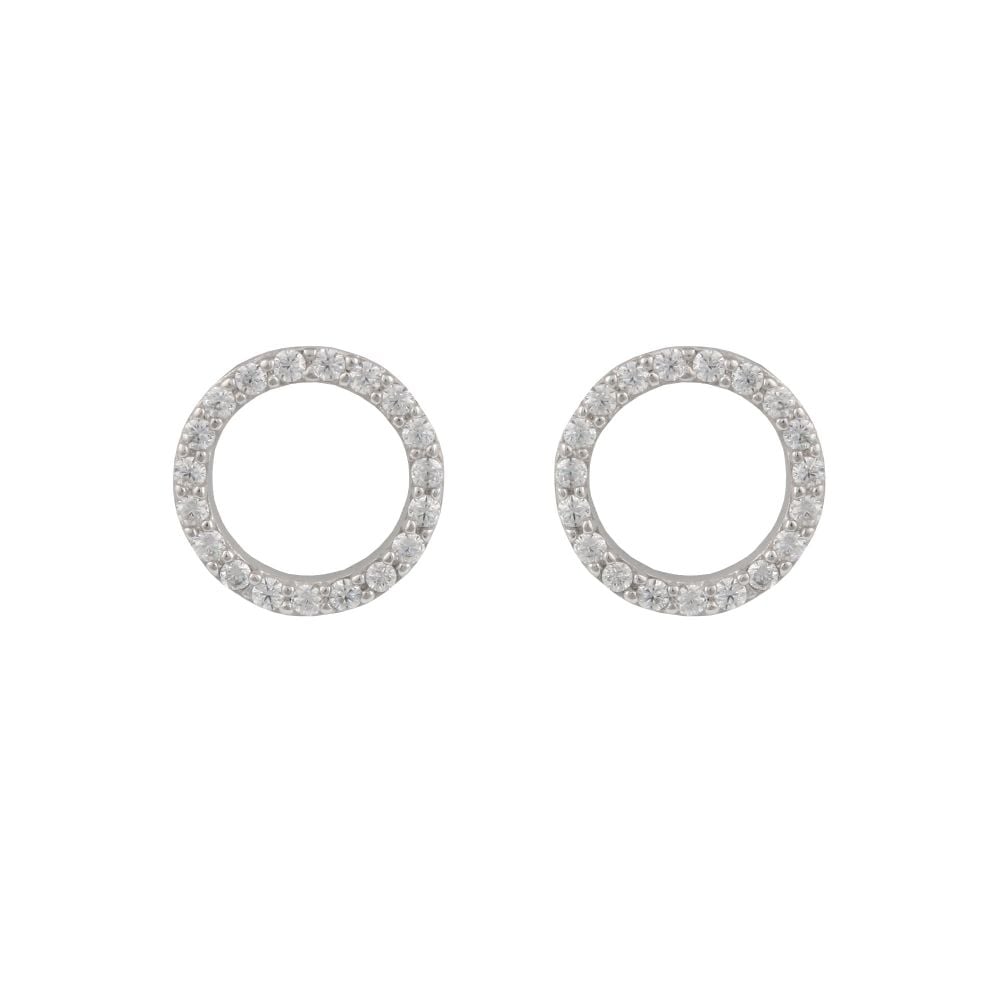 Sterling Silver Open Halo Cubic Zirconia Stud Earrings