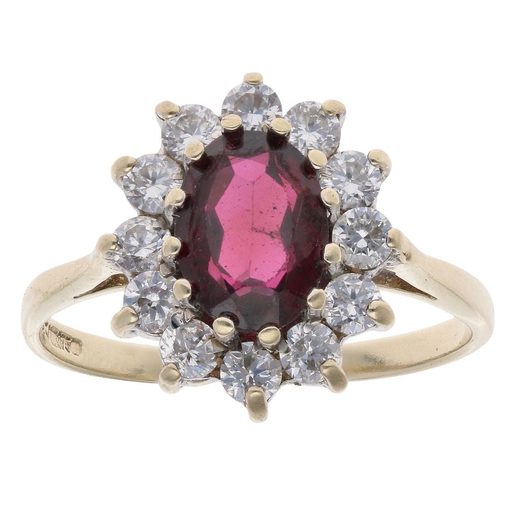 9ct Yellow Gold Garnet And Cubic Zirconia Cluster Ring