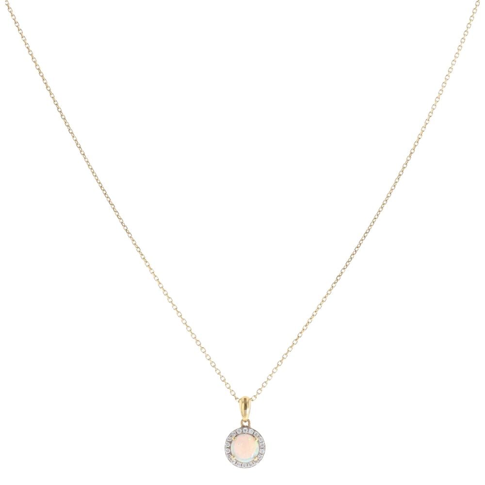 18ct Yellow Gold 0.10ct Diamond And Opal Cluster Pendant And Chain 16"