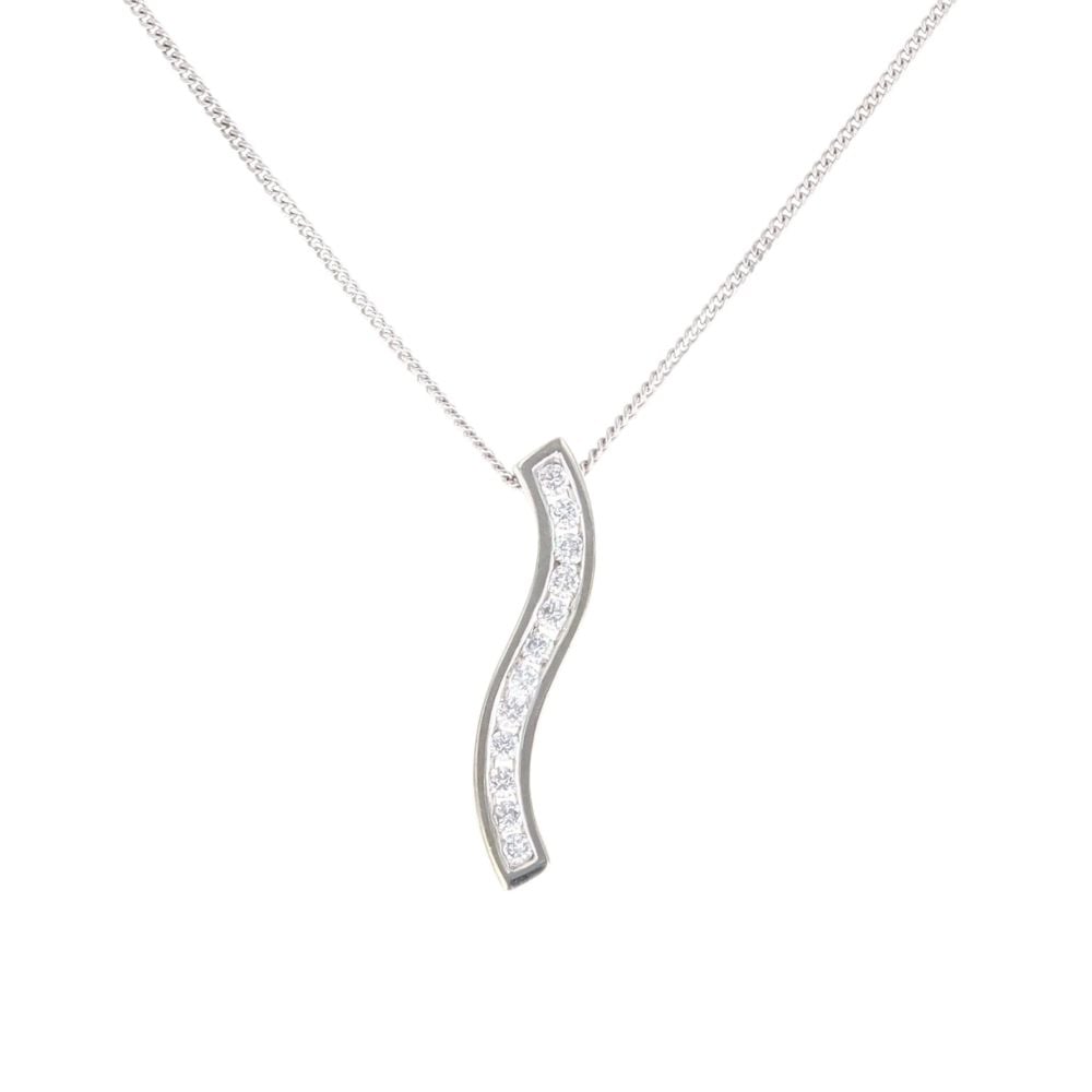 9ct White Gold Cubic Zirconia Wave Pendant And Chain 18"