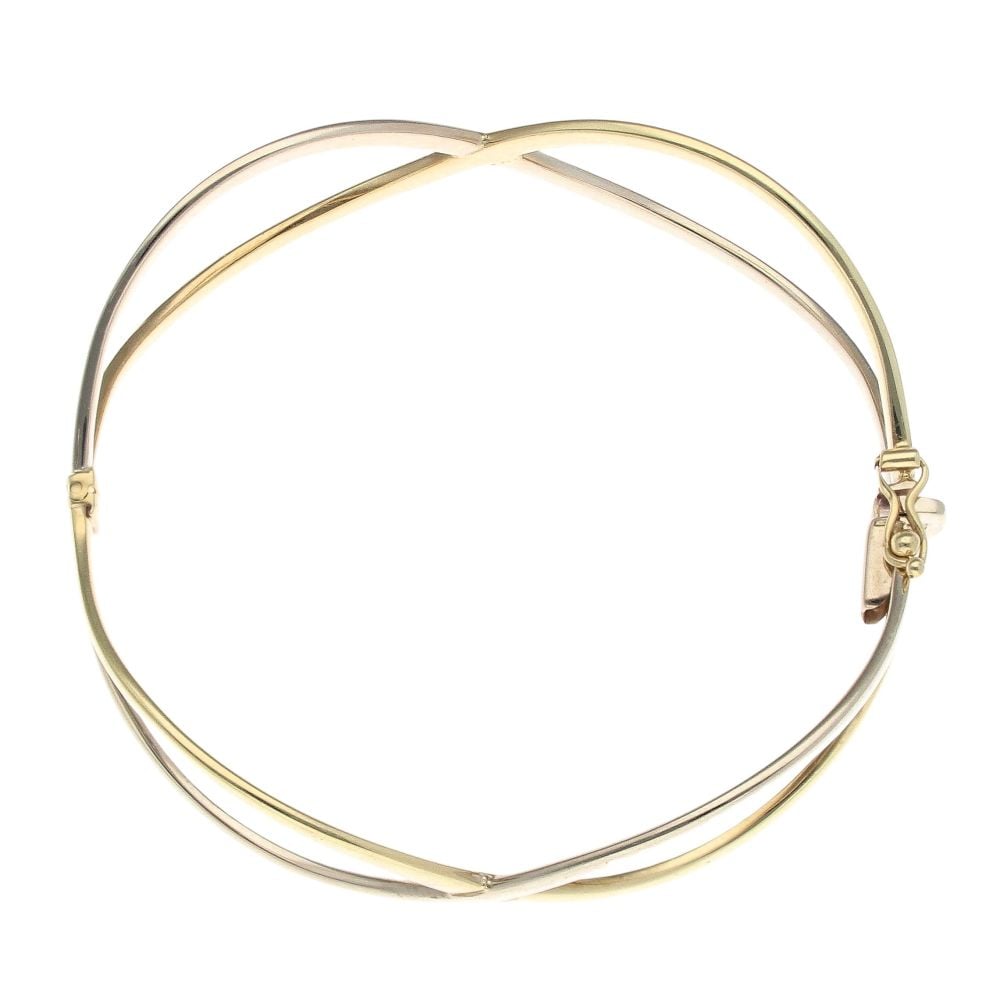 9ct Yellow And White Gold Hinged Crossover Bangle