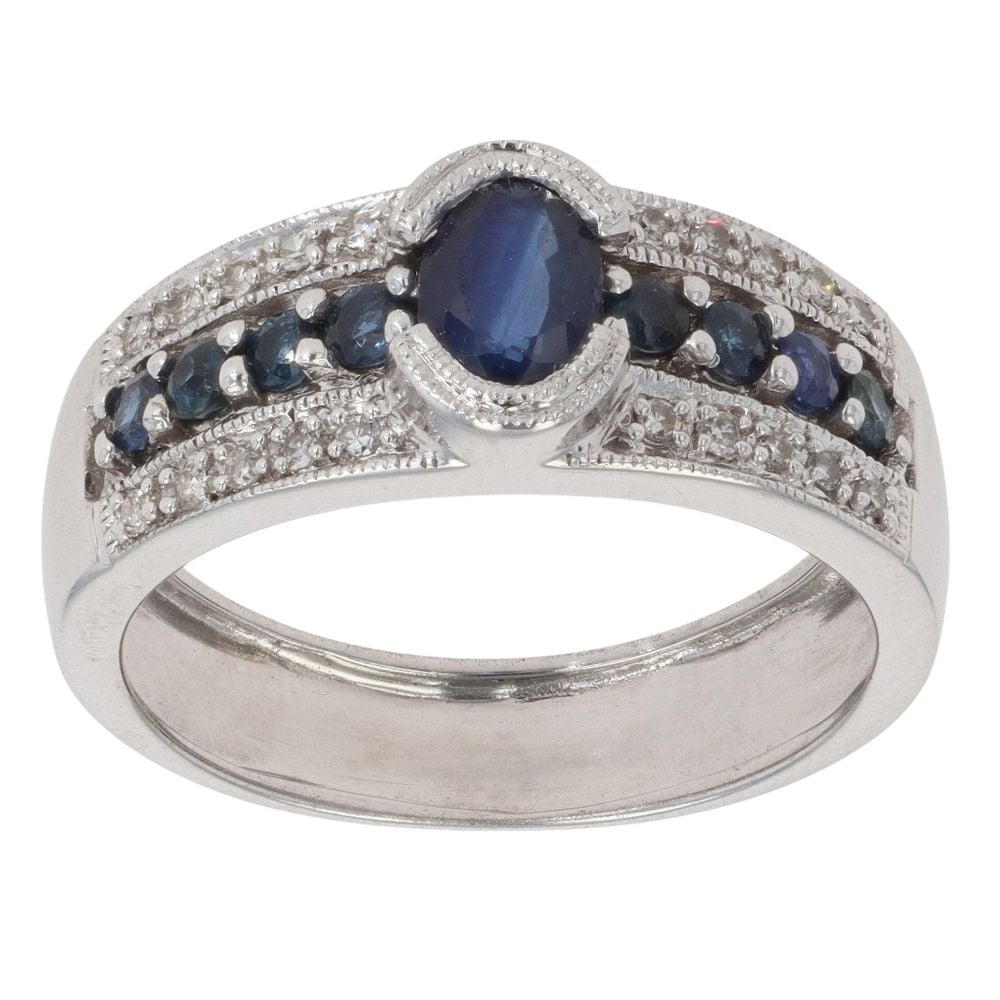 9ct White Gold 0.10ct Diamond and Sapphire Fancy Ring