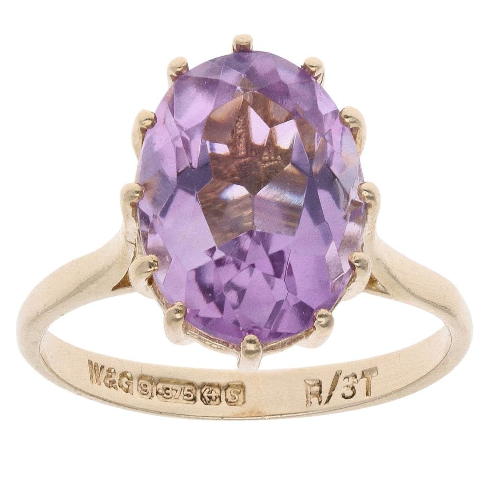 9ct Yellow Gold Amethyst Single Stone Ring