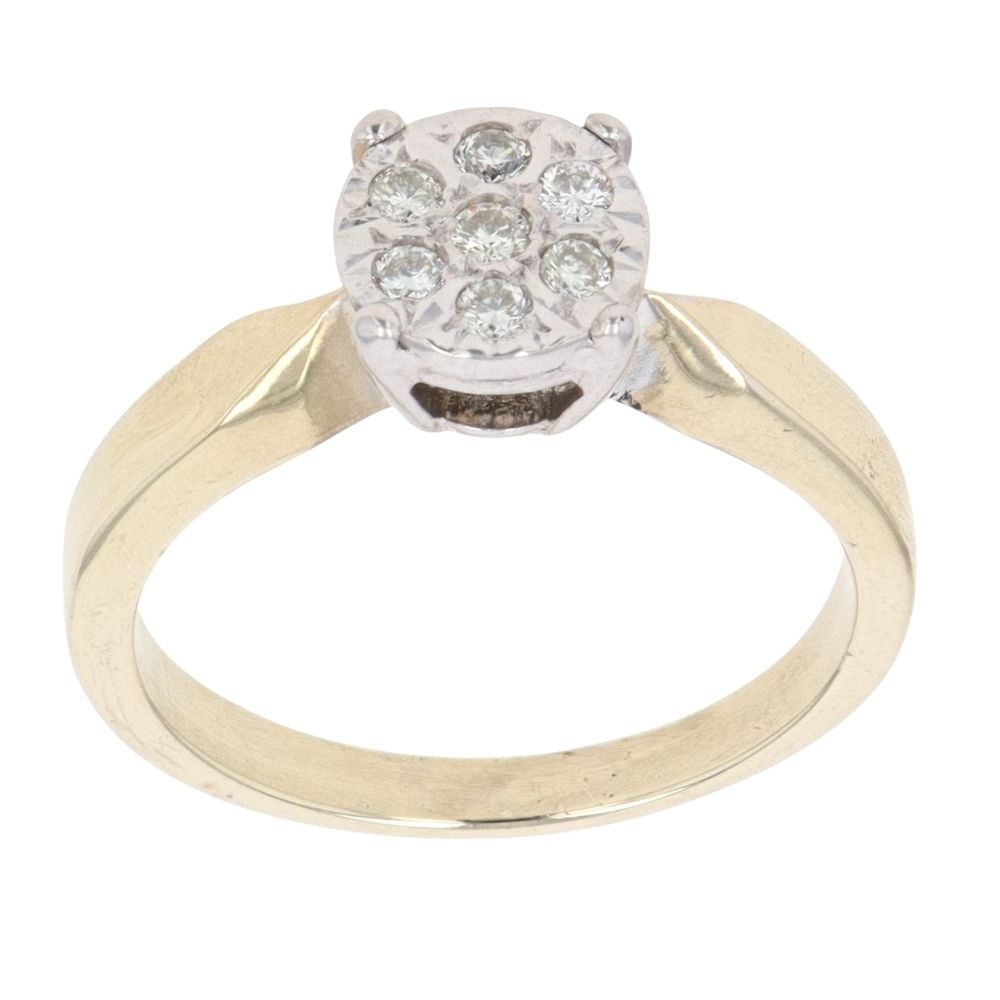 9ct Yellow Gold 0.15ct Brilliant Cut Diamond Cluster Ring