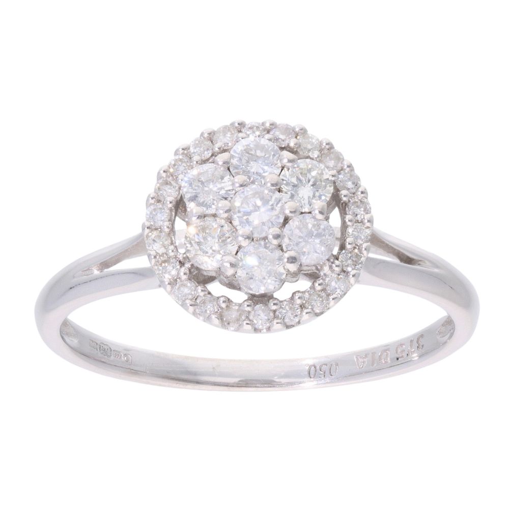 9ct White Gold 0.50ct Diamond Cluster Ring