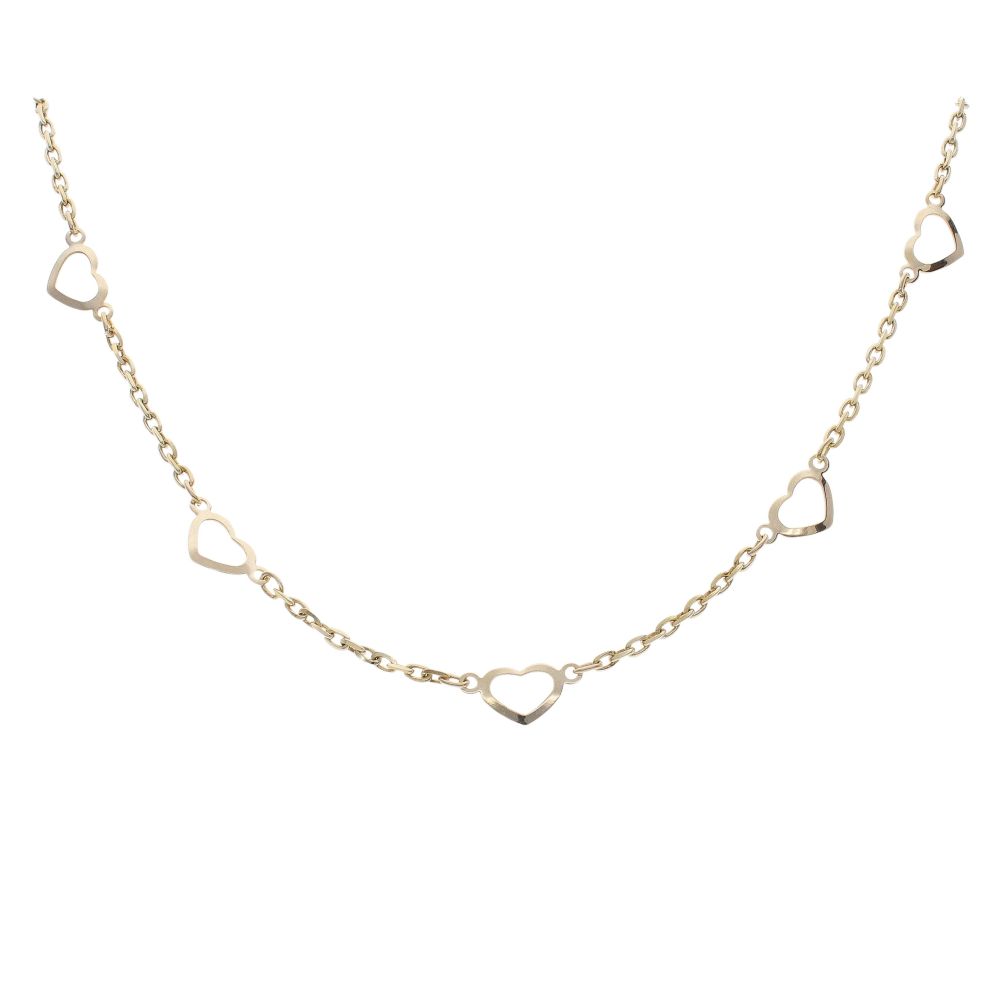 9ct Yellow Gold Multi Hearts Chain 16