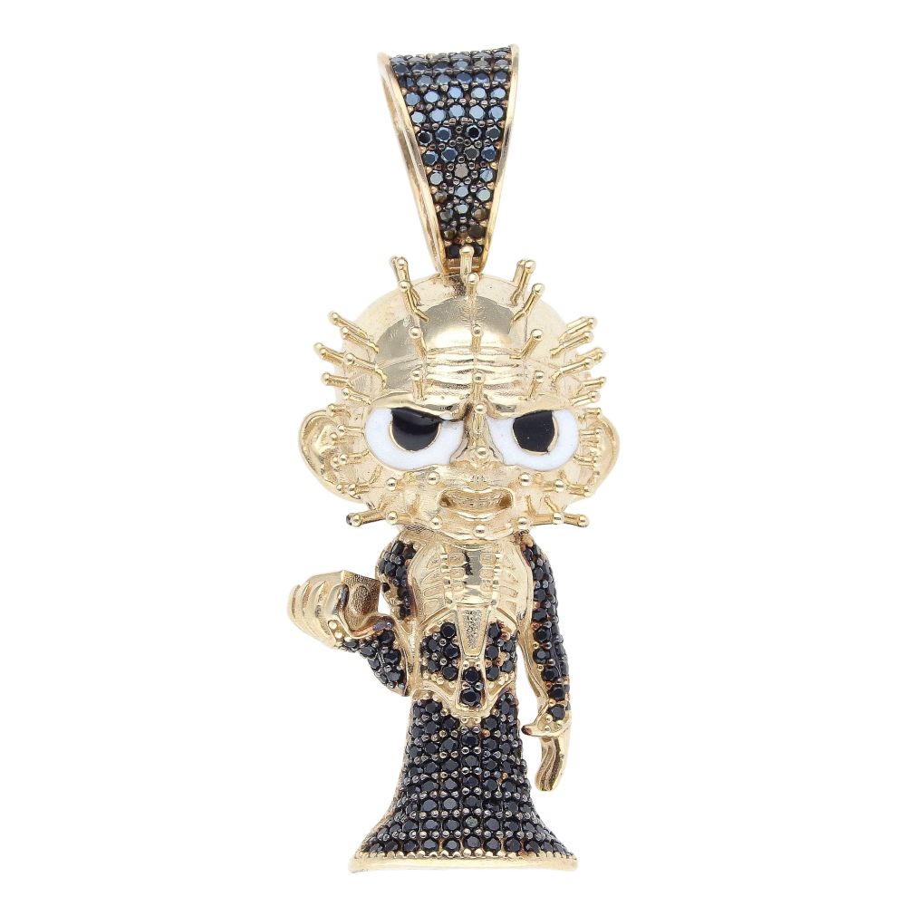 9ct Yellow Gold Black Cubic Zirconia Pinhead Figure Pendant ...