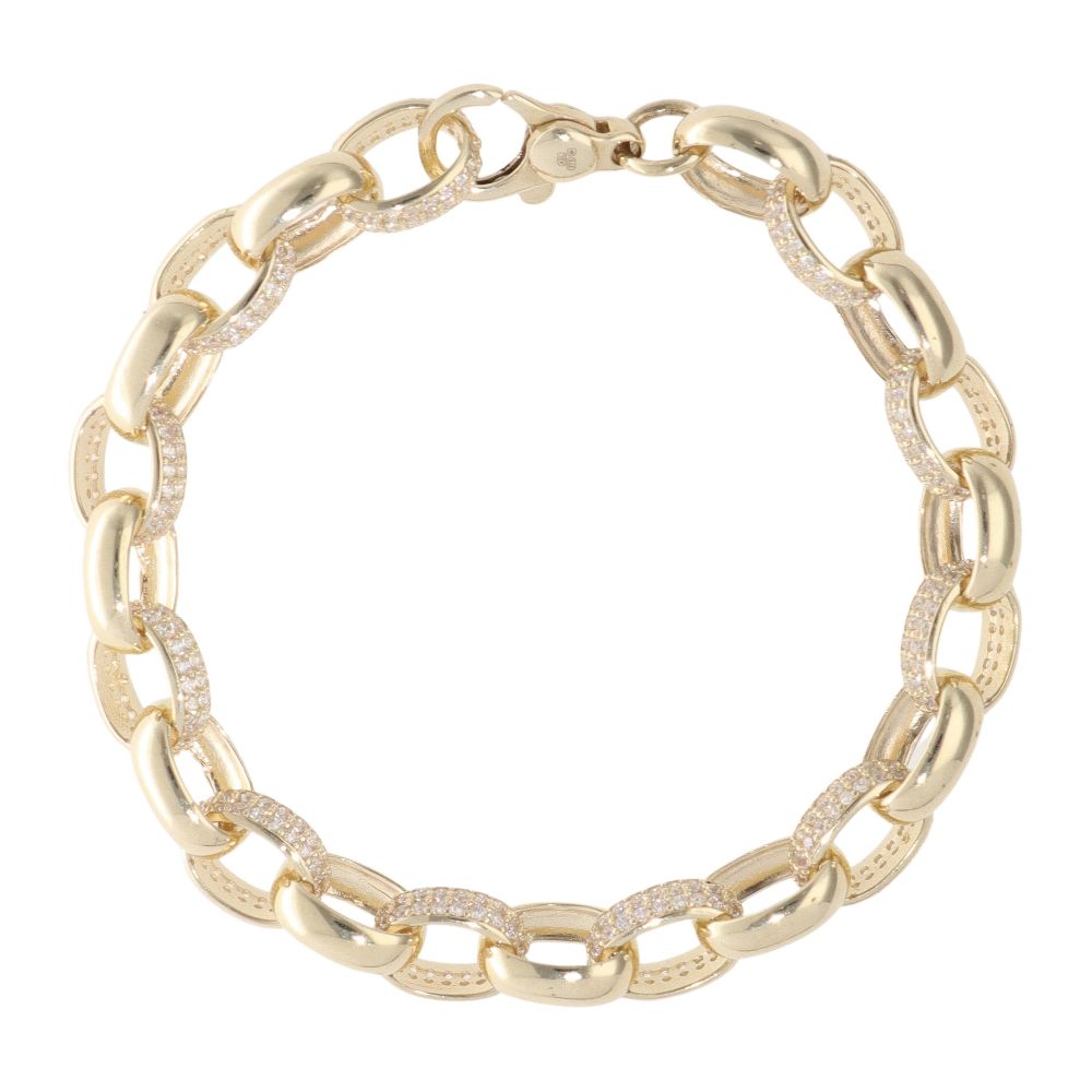 9ct Yellow Gold Cubic Zirconia Belcher Bracelet 6.5" Ramsdens Jewellery