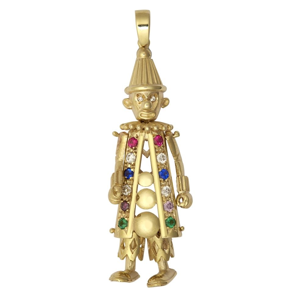 9ct Yellow Gold Cubic Zirconia Moveable Clown Pendant