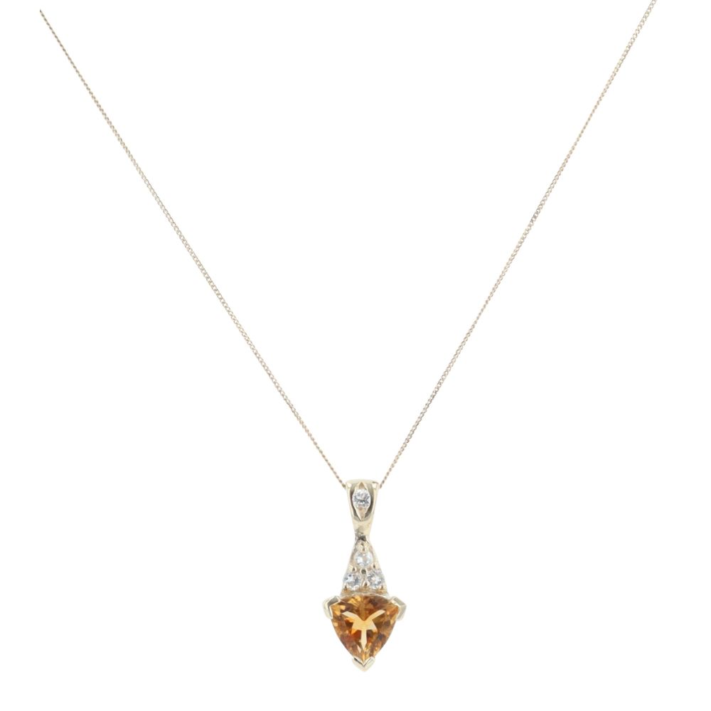 9ct Yellow Gold Cubic Zirconia and Citrine Pendant and Chain 18"