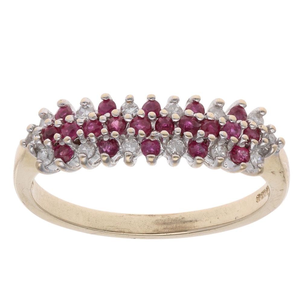9ct Yellow Gold 0.15ct Diamond and Ruby Fancy Ring